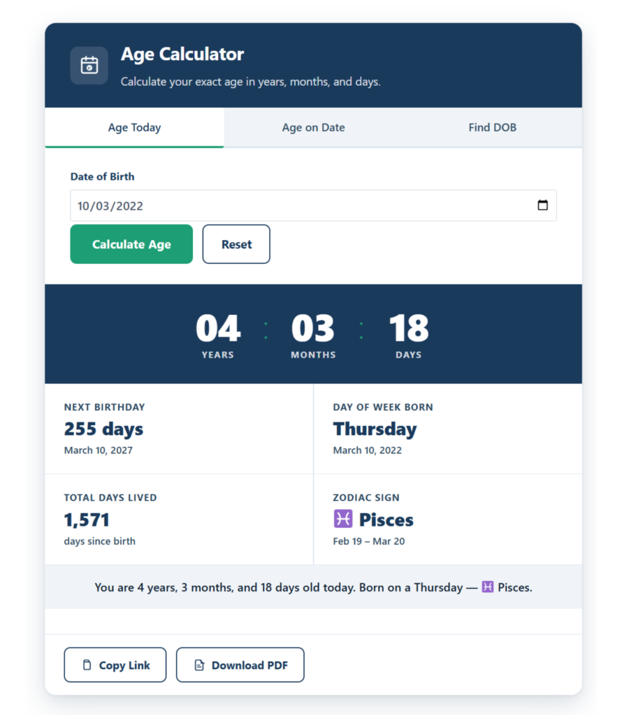 age calculator result