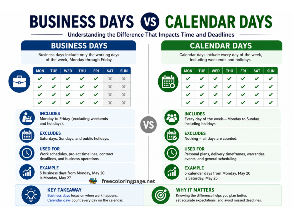 days calculator - Business days vs calender days illustration